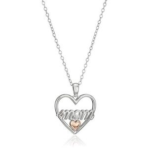 Silver and 10k Rose gold MOM heart necklace